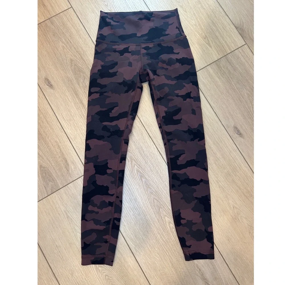 Lululemon Wunder Under High Rise Leggings Heritage 365 Camo Brown Multi Burgundy